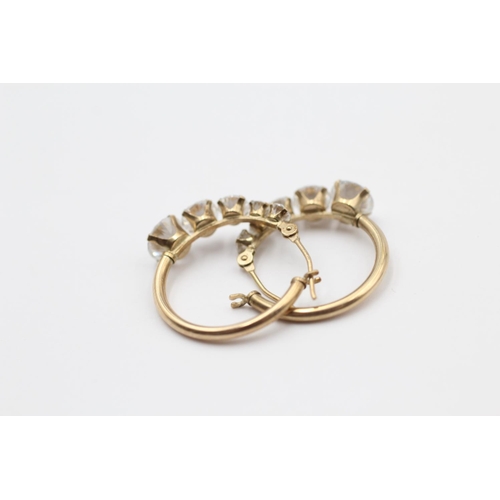 30 - 2 X 9ct Gold Cz Set Hoop Earrings (4.8g)