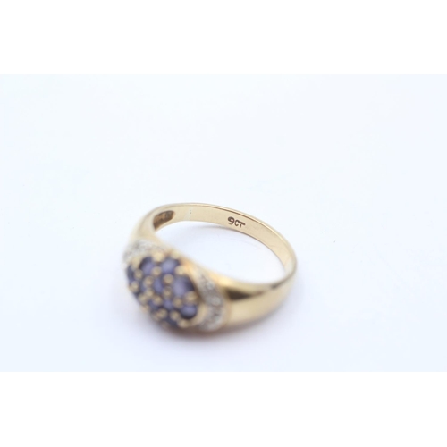 38 - 9ct Gold Diamond & Iolite Dress Ring (4.3g) Size  S 1/2