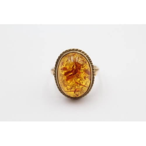 45 - 9ct Gold Amber Single Stone Ring (3.6g) Size  O