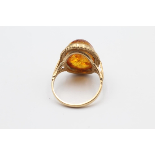 45 - 9ct Gold Amber Single Stone Ring (3.6g) Size  O