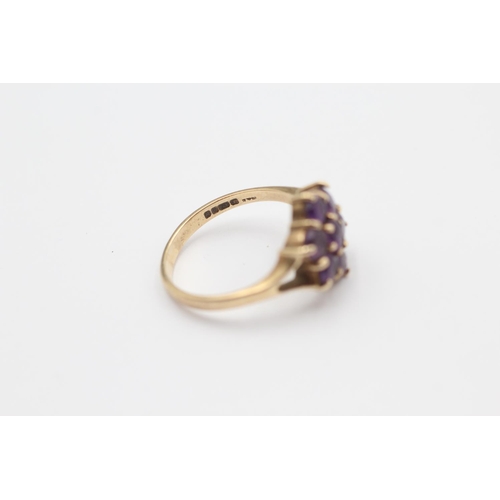 48 - 9ct Gold Amethyst Floral Cluster Ring (3g) Size  O