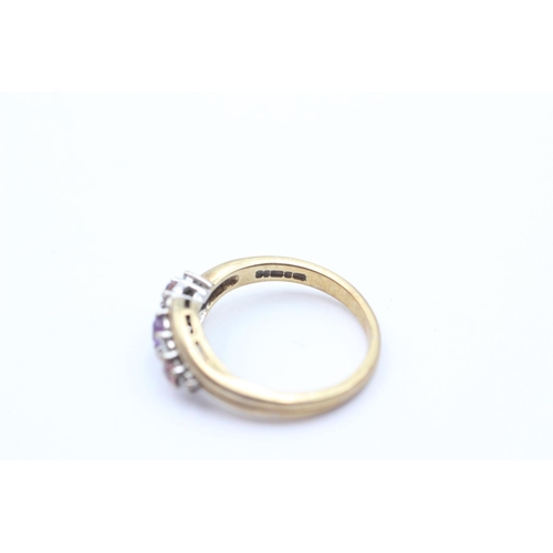 54 - 9ct Gold Diamond, Amethyst & Pink Tourmaline Dress Ring - As Seen (3.3g) Size  O 1/2