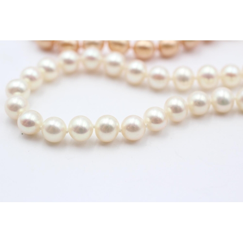 60 - 2 X 14ct Gold Clasped Pearl Rope Necklaces (53.8g)