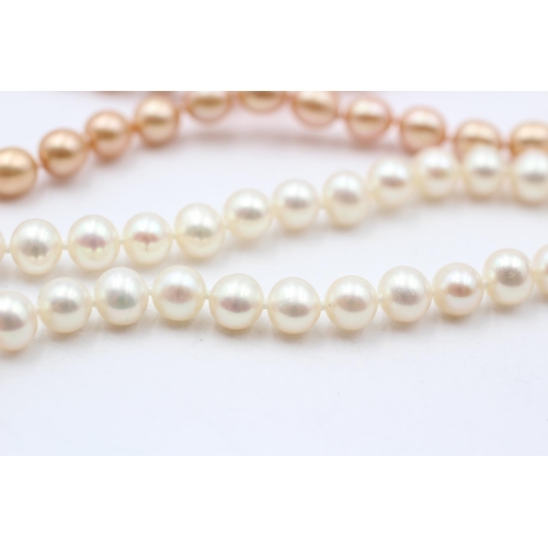 60 - 2 X 14ct Gold Clasped Pearl Rope Necklaces (53.8g)