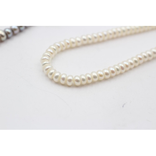 61 - 2 X 9ct Gold Clasped Button Pearl Necklaces (35g)