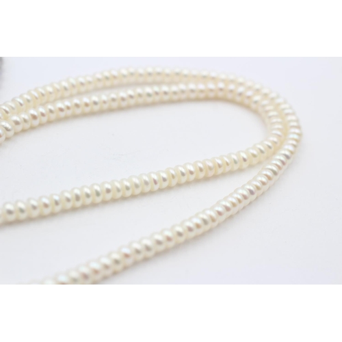 61 - 2 X 9ct Gold Clasped Button Pearl Necklaces (35g)