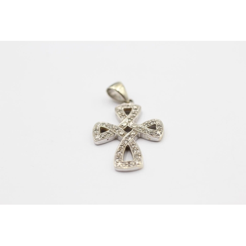 62 - 2 X 9ct White Gold Diamond Set Christian Cross Pendants (3.5g)