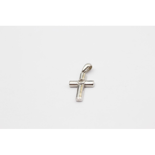 62 - 2 X 9ct White Gold Diamond Set Christian Cross Pendants (3.5g)