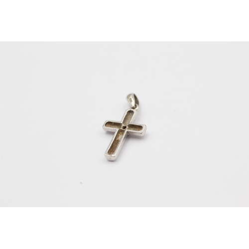 62 - 2 X 9ct White Gold Diamond Set Christian Cross Pendants (3.5g)