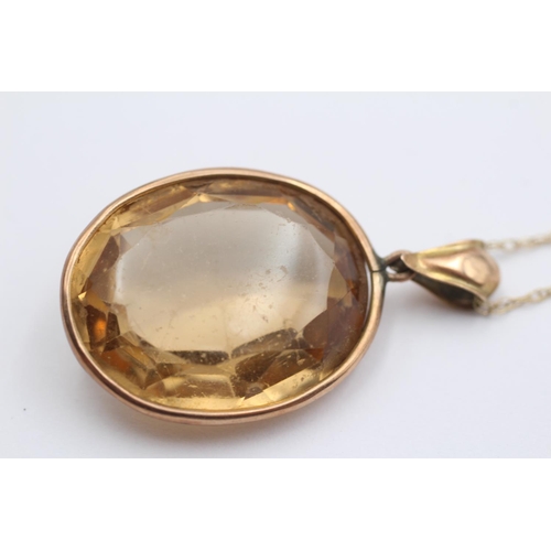 69 - 9ct Rose Gold Victorian Yellow Paste Set Pendant Necklace (10.7g)