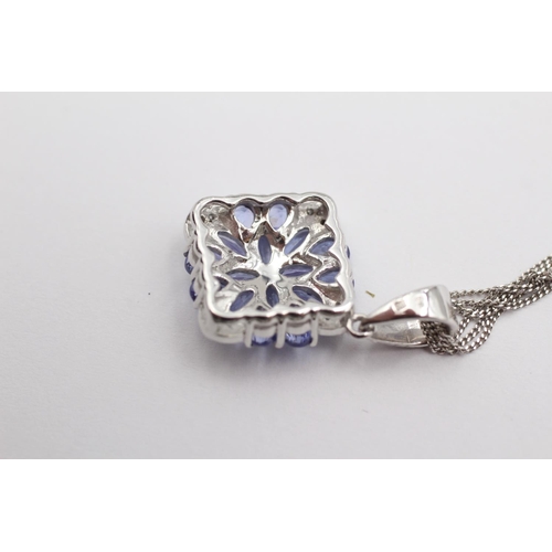 71 - 9ct White Gold Tanzanite Cluster Pendant Necklace (4g)