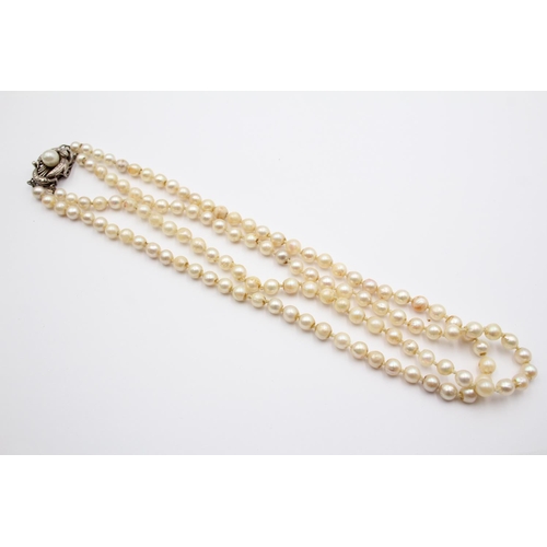 72 - 14ct Gold Clasped Vintage Cream Cultured Pearl Double Rope Necklace (46.3g)