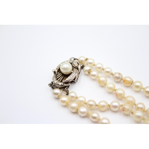 72 - 14ct Gold Clasped Vintage Cream Cultured Pearl Double Rope Necklace (46.3g)