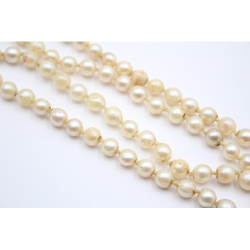 72 - 14ct Gold Clasped Vintage Cream Cultured Pearl Double Rope Necklace (46.3g)