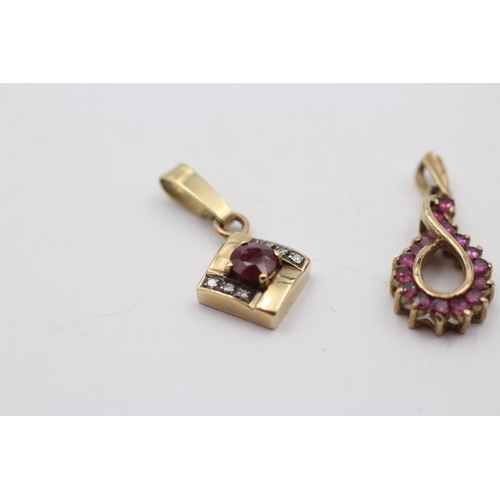 90 - 3 X 9ct Gold Gemstone Pendants Inc. Ruby, Tanzanite & Diamond (4.7g)