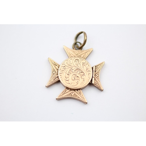 95 - 9ct Gold Antique Maltese Cross Locket Pendant (5.4g)