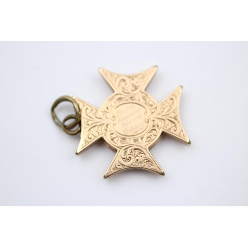 95 - 9ct Gold Antique Maltese Cross Locket Pendant (5.4g)