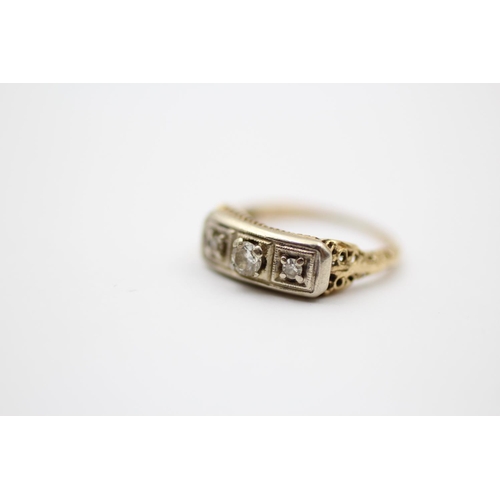 113 - 14ct Gold Diamond Three Stone Ring (2.4g) Size  L