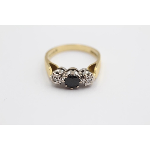 124 - 18ct Gold Diamond & Sapphire Three Stone Ring (4.4g) Size  M