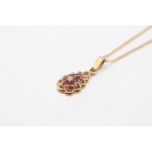 127 - 9ct Gold Diamond & Ruby Pendant Necklace (2.1g)