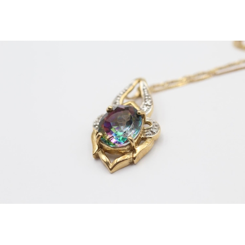 131 - 9ct Gold Diamond & Mystic Topaz Pendant Necklace (5.3g)