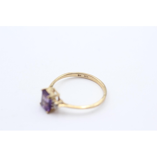 132 - 9ct Gold Diamond & Amethyst Trefoil Ring (1.5g) Size  P