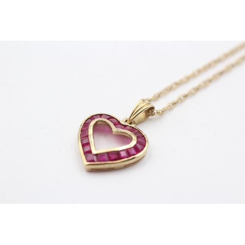 150 - 9ct Gold Synthetic Ruby Heart Pendant Necklace (3g)