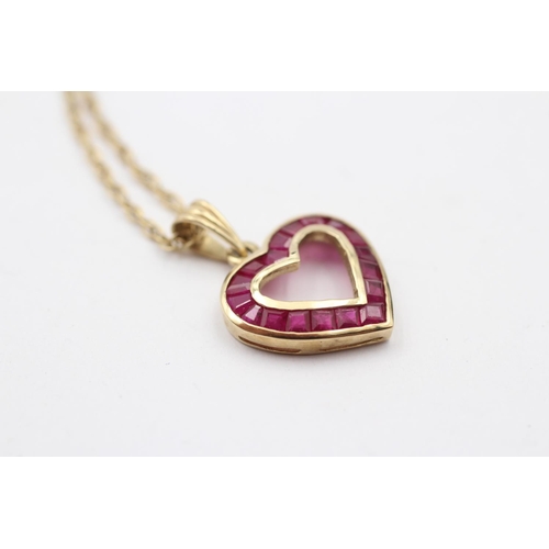 150 - 9ct Gold Synthetic Ruby Heart Pendant Necklace (3g)