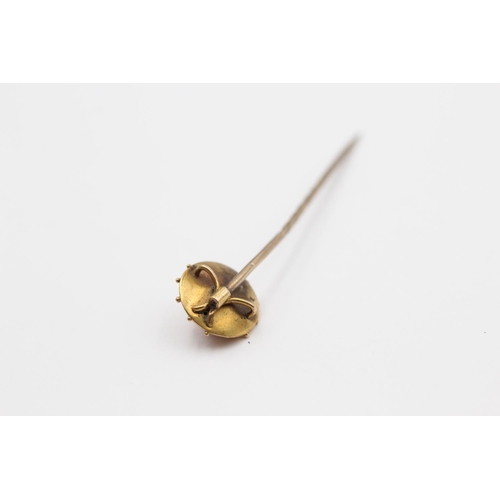 167 - 18ct Gold Etruscian Revival Coral Set Stick Pin - 9ct Gold Pin (1.5g)
