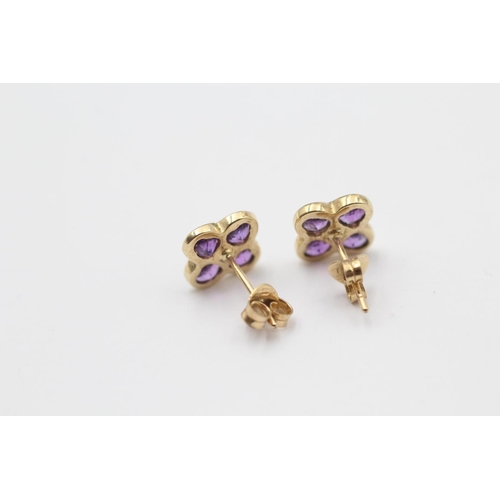 169 - 2 X 9ct Gold Amethyst And Diamond Set Matching Pendant And Earring Set (2.2g)