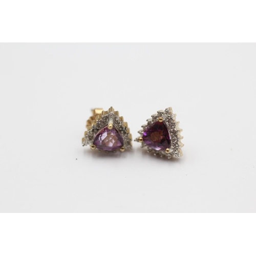 23 - 2 X 9ct Gold Amethyst And Diamond Set Earrings (3.8g)