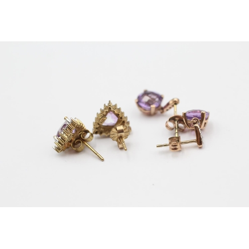 23 - 2 X 9ct Gold Amethyst And Diamond Set Earrings (3.8g)