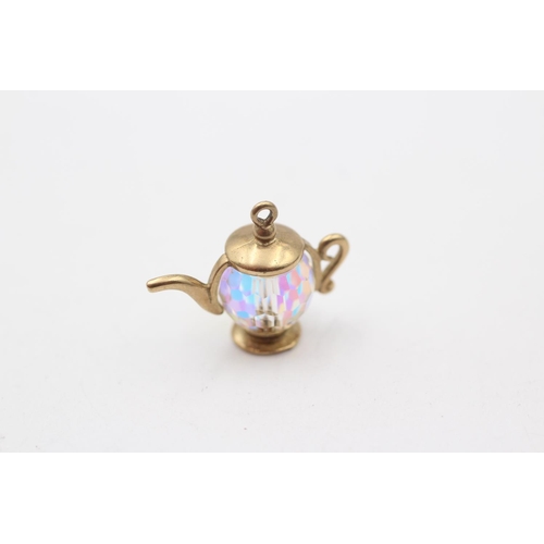 25 - 2 X 9ct Gold Aurora Glass Bead Set Pendant Charms (3.8g)