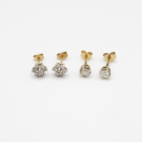 91 - 2 X 9ct Gold Paired Diamond Stud Earrings (1.2g)