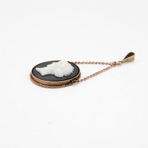 97 - 9ct Gold Agate Cameo Pendant Necklace Depicting A Side Profile (4.8g)