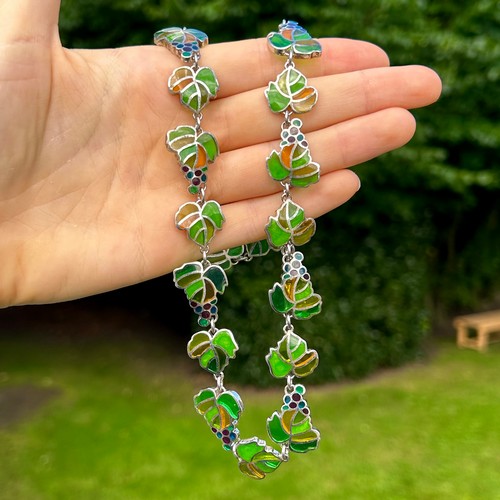 205 - A Silver Stained Glass Effect Grape Design Necklace By The Metropolitan Museum Of Art (66g)
