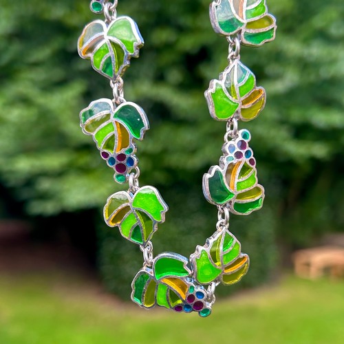 205 - A Silver Stained Glass Effect Grape Design Necklace By The Metropolitan Museum Of Art (66g)