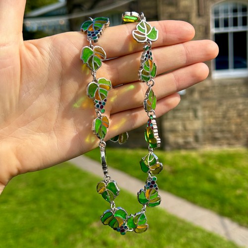 205 - A Silver Stained Glass Effect Grape Design Necklace By The Metropolitan Museum Of Art (66g)