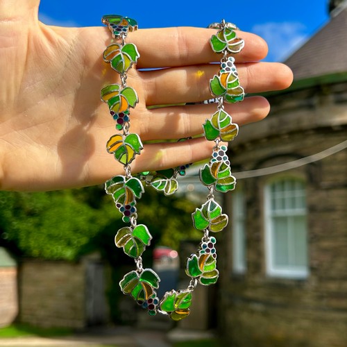 205 - A Silver Stained Glass Effect Grape Design Necklace By The Metropolitan Museum Of Art (66g)