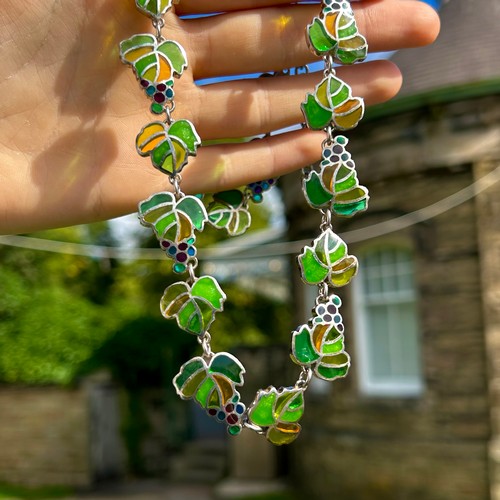 205 - A Silver Stained Glass Effect Grape Design Necklace By The Metropolitan Museum Of Art (66g)