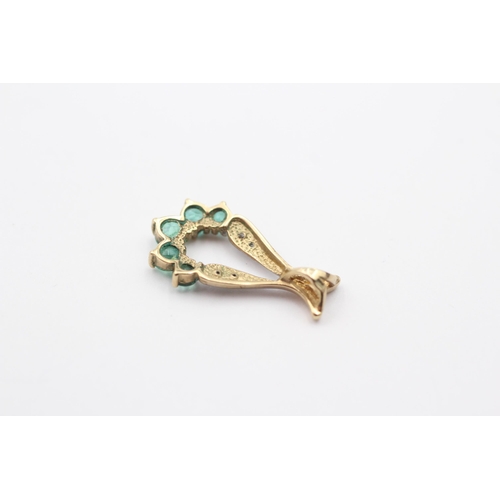 1 - 9ct Gold Emerald & Diamond Pendant And Drop Earrings Set (2.4g)