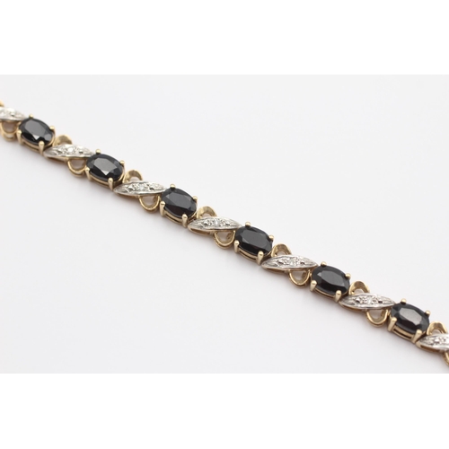10 - 9ct Gold Vintage Sapphire And Diamond Set Tennis Bracelet (9.1g)