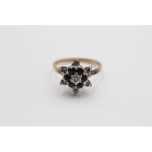 12 - 9ct Gold Vintage Diamond And Sapphire Set Cluster Ring (3g) Size Q
