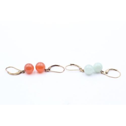 2 - 2 X 9ct Gold Paired Jade Drop Earrings (5g)