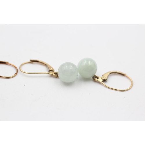 2 - 2 X 9ct Gold Paired Jade Drop Earrings (5g)
