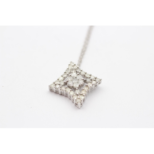 25 - 9ct White Gold Diamond Set Cluster Pendant Necklace (2.7g)