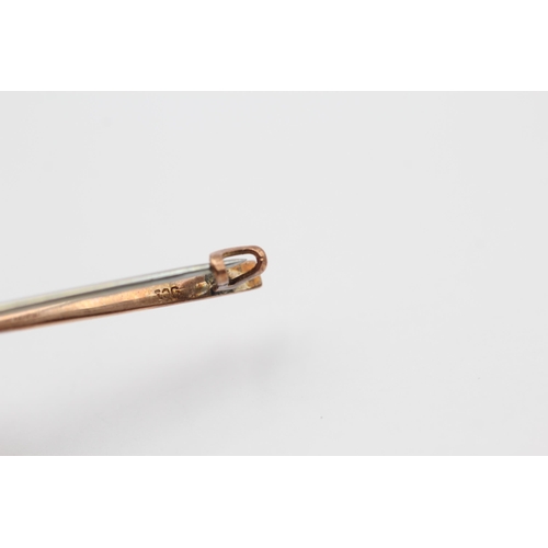 27 - 9ct Rose Gold Edwardian Sugarloaf Cut Moonstone Set Bar Brooch - Base Pin (2.8g)