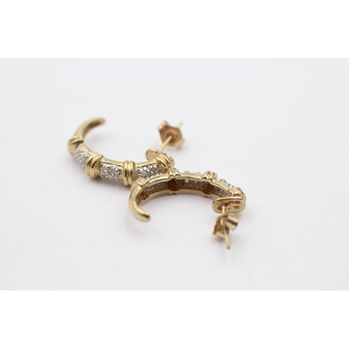 3 - 2 X 9ct Gold Paired Diamond Half-Hoop Earrings Inc. Greek Key (5.2g)