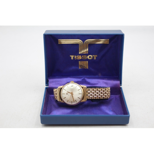 315 - TISSOT VISODATE Men's 9ct GOLD Cased Vintage WRISTWATCH Hand-wind WORKING Boxed