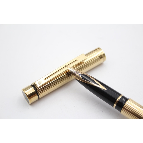 323 - Vintage SHEAFFER Targa Gold Plated FOUNTAIN PEN w/ 14ct Gold Nib WRITING Boxed